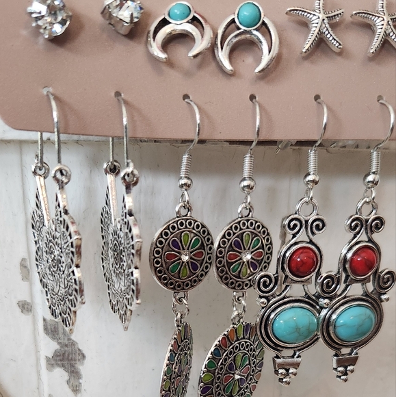 Western Boho Style Mixed Fashion Earring Set - Picture 2 of 4